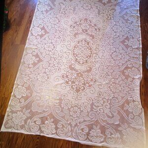 Vtg Quaker Lace Gala Egyptian Tablecloth 1992 Floral Pattern 54 X 83" Ivory